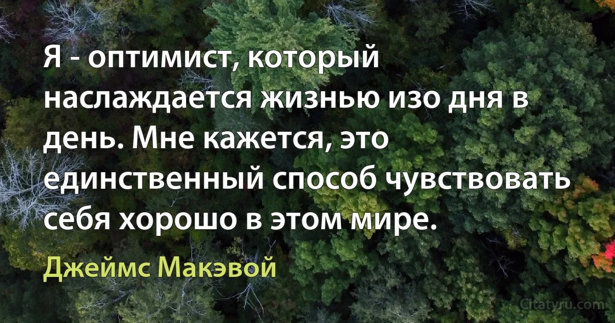 Я - оптимист, который наслаждается жизнью изо дня в день. Мне кажется, это единственный способ чувствовать себя хорошо в этом мире. (Джеймс Макэвой)