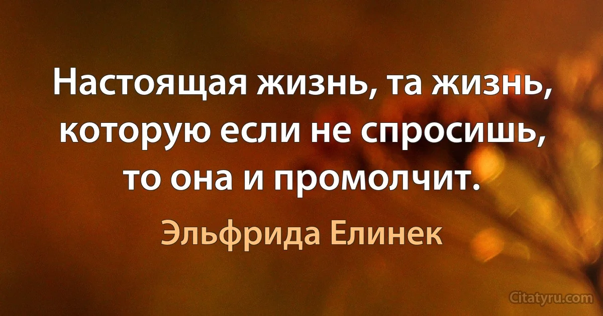 Настоящая жизнь, та жизнь, которую если не спросишь, то она и промолчит. (Эльфрида Елинек)