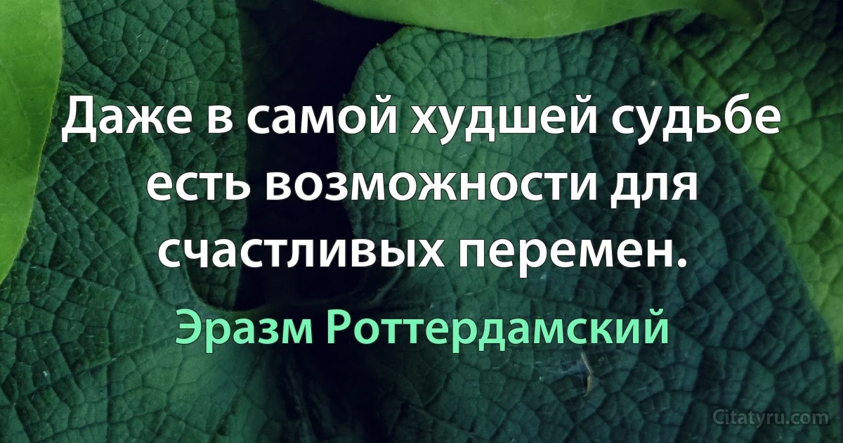 Даже в самой худшей судьбе есть возможности для счастливых перемен. (Эразм Роттердамский)