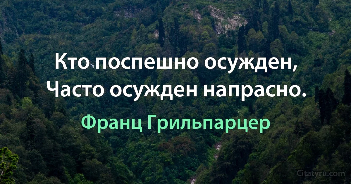 Кто поспешно осужден,
Часто осужден напрасно. (Франц Грильпарцер)