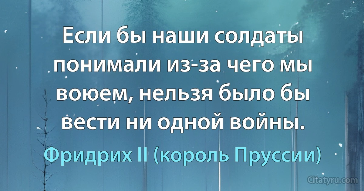 Если бы наши солдаты понимали из-за чего мы воюем, нельзя было бы вести ни одной войны. (Фридрих II (король Пруссии))