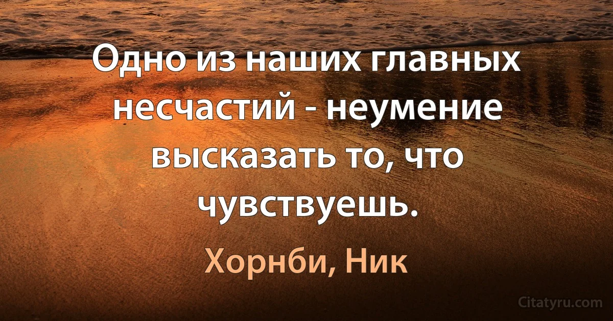 Одно из наших главных несчастий - неумение высказать то, что чувствуешь. (Хорнби, Ник)