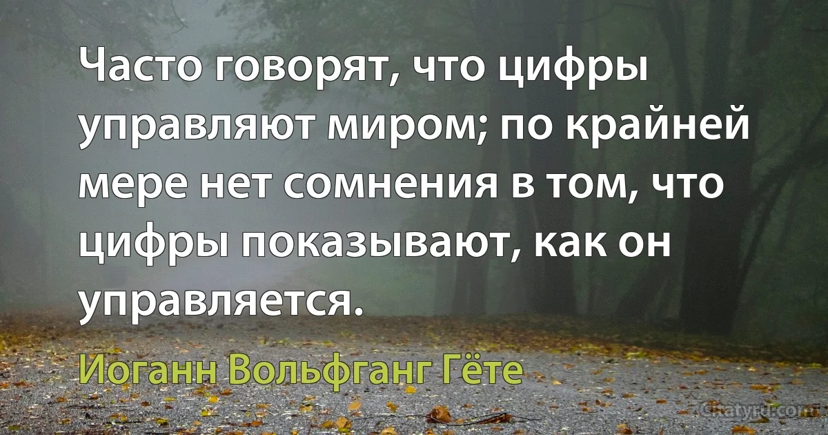 Часто говорят, что цифры управляют миром; по крайней мере нет сомнения в том, что цифры показывают, как он управляется. (Иоганн Вольфганг Гёте)