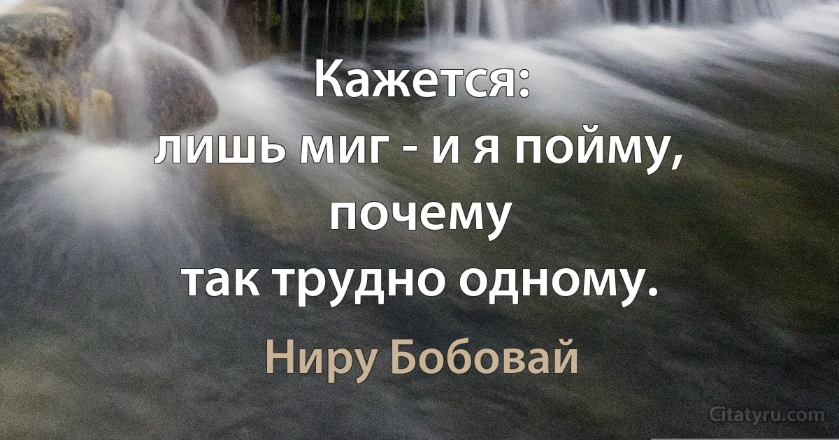 Кажется:
лишь миг - и я пойму,
почему
так трудно одному. (Ниру Бобовай)