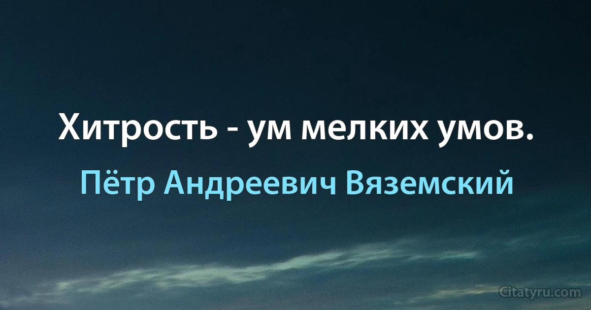 Хитрость - ум мелких умов. (Пётр Андреевич Вяземский)