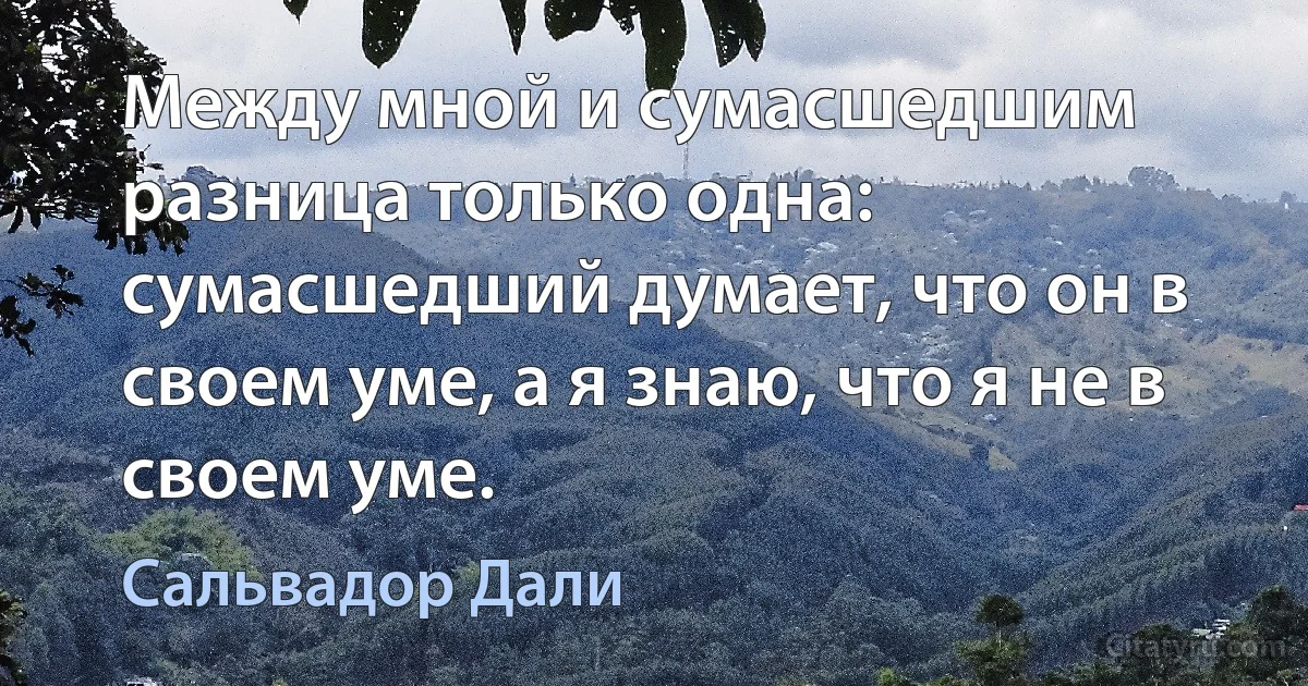 Между мной и сумасшедшим разница только одна: сумасшедший думает, что он в своем уме, а я знаю, что я не в своем уме. (Сальвадор Дали)