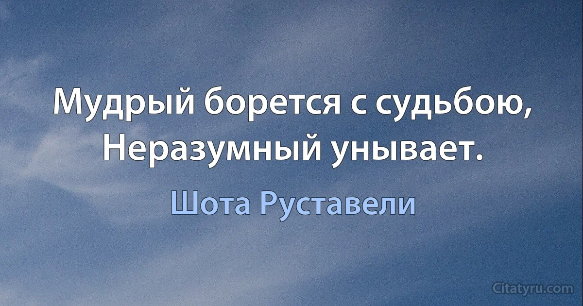 Мудрый борется с судьбою,
Неразумный унывает. (Шота Руставели)