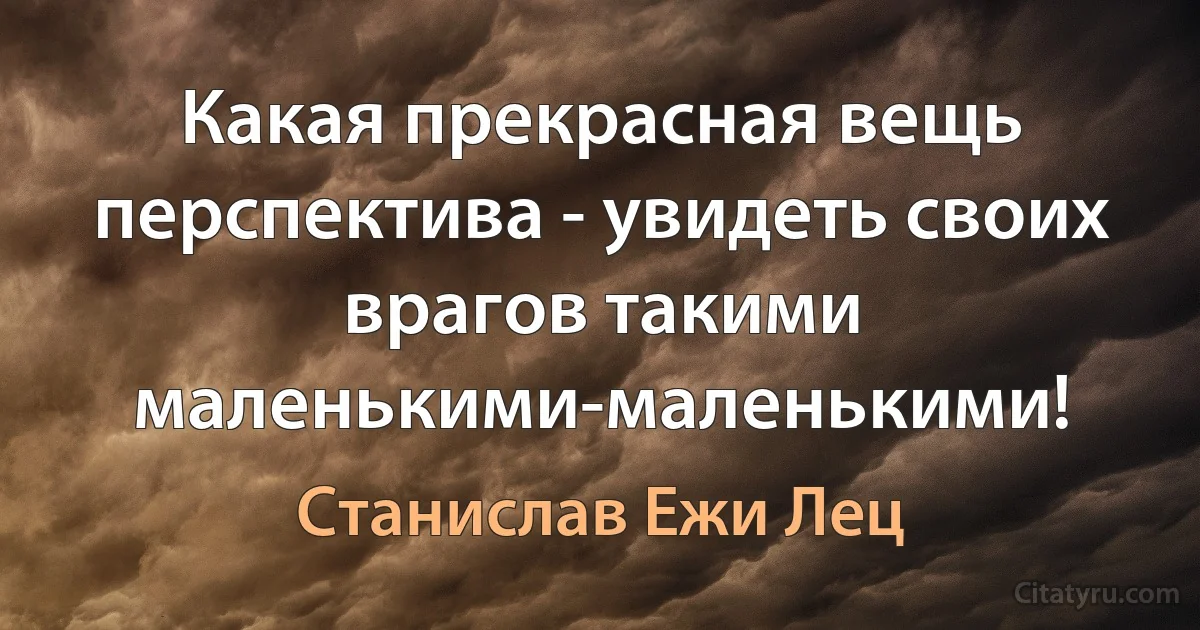 Какая прекрасная вещь перспектива - увидеть своих врагов такими маленькими-маленькими! (Станислав Ежи Лец)