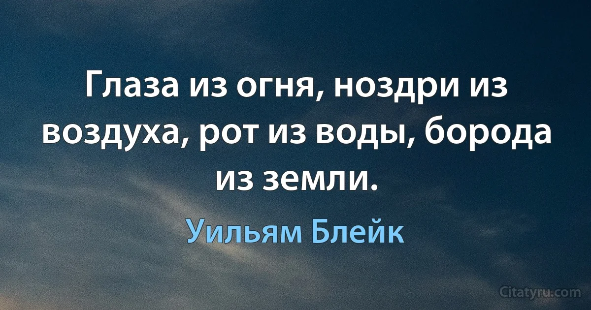 Глаза из огня, ноздри из воздуха, рот из воды, борода из земли. (Уильям Блейк)