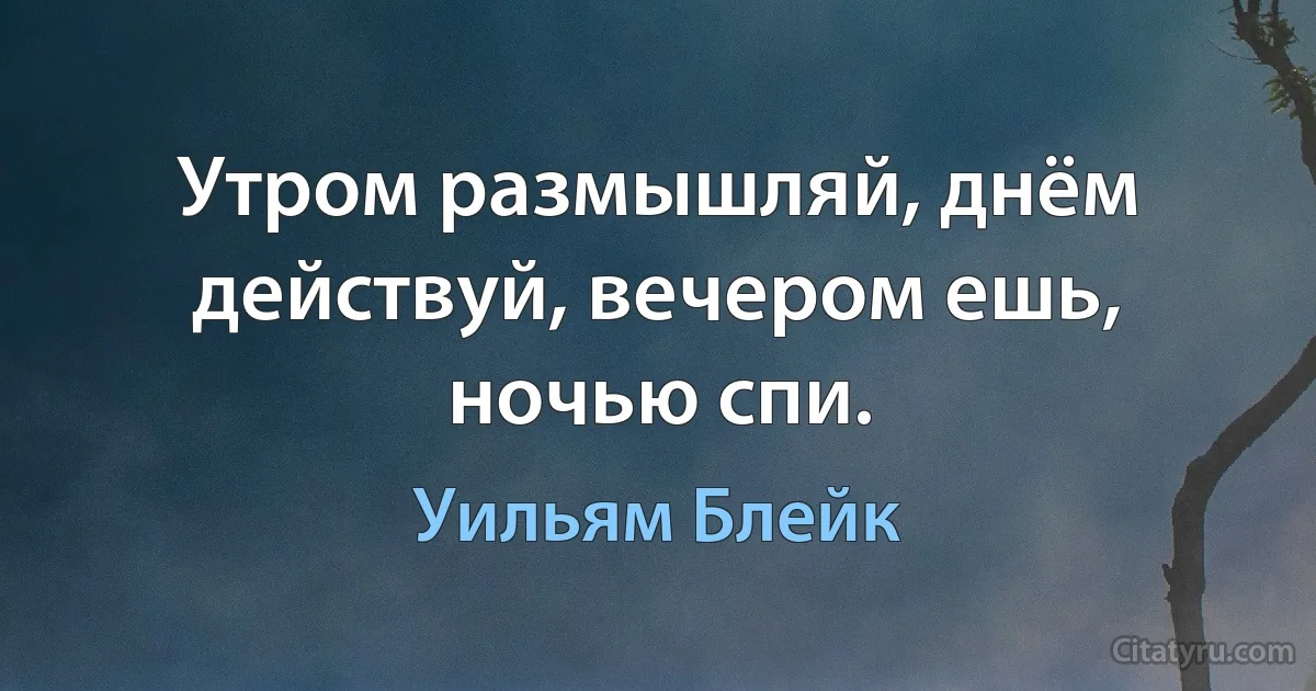 Утром размышляй, днём действуй, вечером ешь, ночью спи. (Уильям Блейк)