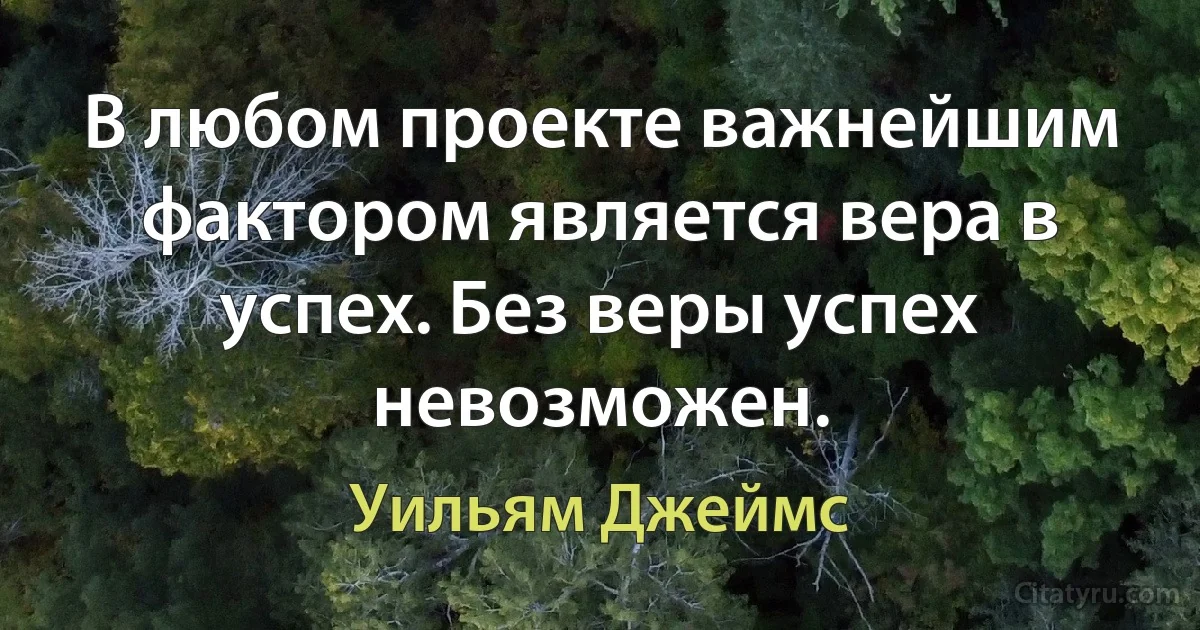 В любом проекте важнейшим фактором является вера в успех. Без веры успех невозможен. (Уильям Джеймс)