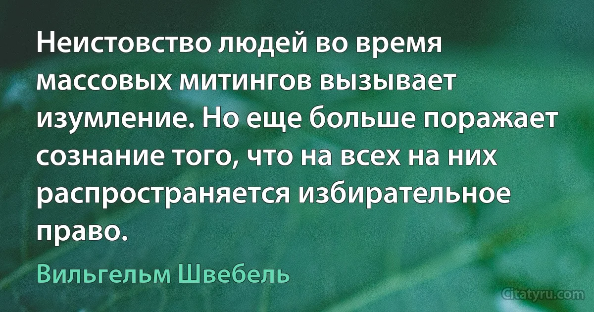 Неистовство людей во время массовых митингов вызывает изумление. Но еще больше поражает сознание того, что на всех на них распространяется избирательное право. (Вильгельм Швебель)