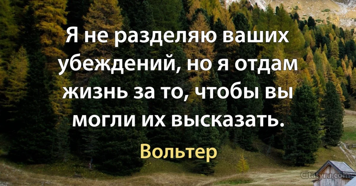 Я не разделяю ваших убеждений, но я отдам жизнь за то, чтобы вы могли их высказать. (Вольтер)