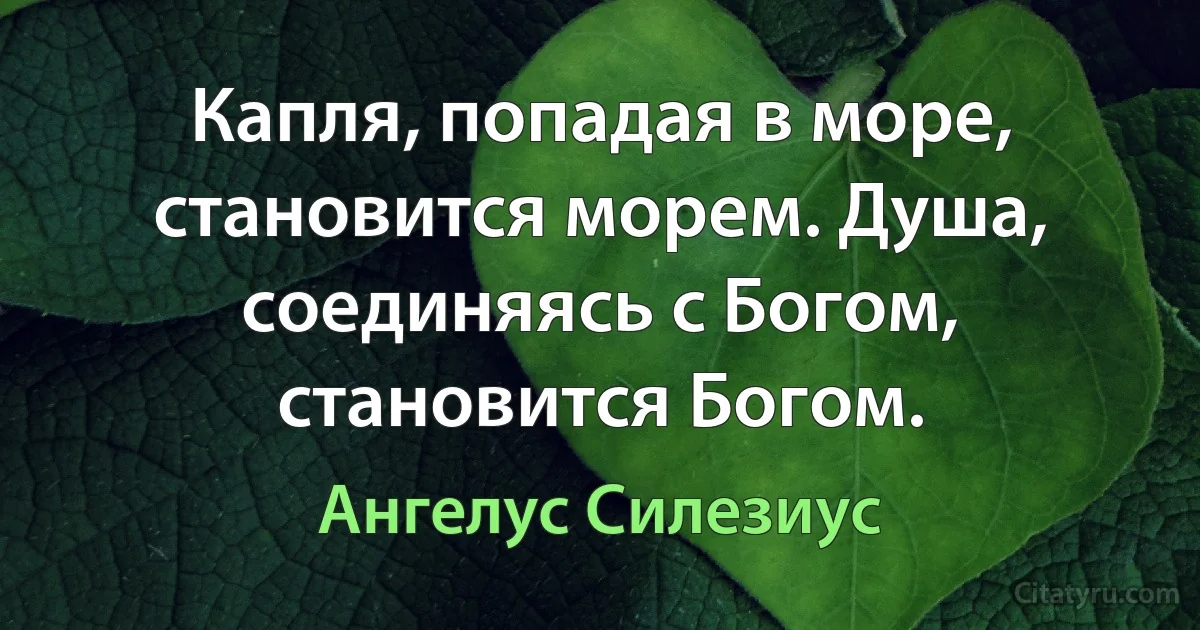 Капля, попадая в море, становится морем. Душа, соединяясь с Богом, становится Богом. (Ангелус Силезиус)