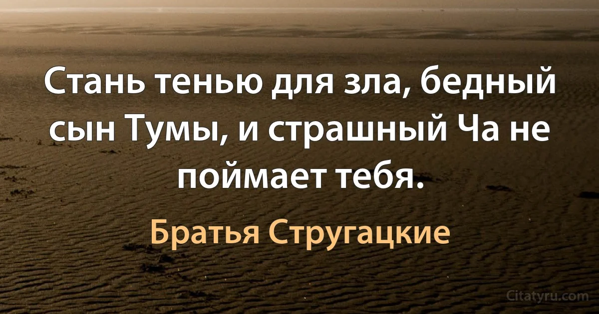 Стань тенью для зла, бедный сын Тумы, и страшный Ча не поймает тебя. (Братья Стругацкие)