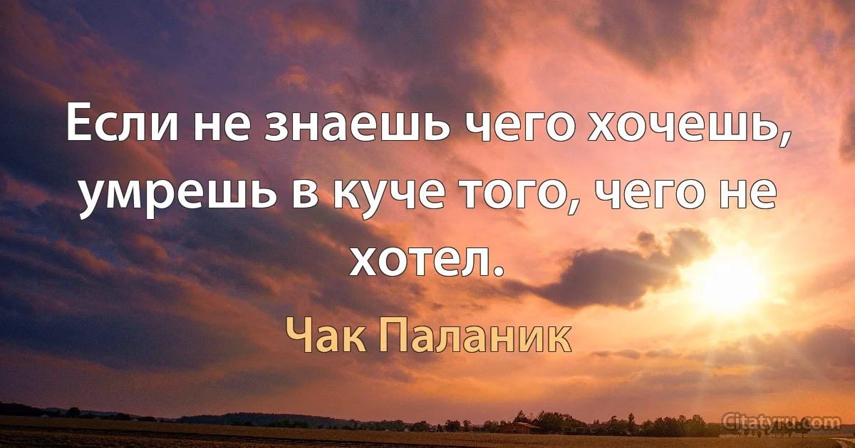 Если не знаешь чего хочешь, умрешь в куче того, чего не хотел. (Чак Паланик)