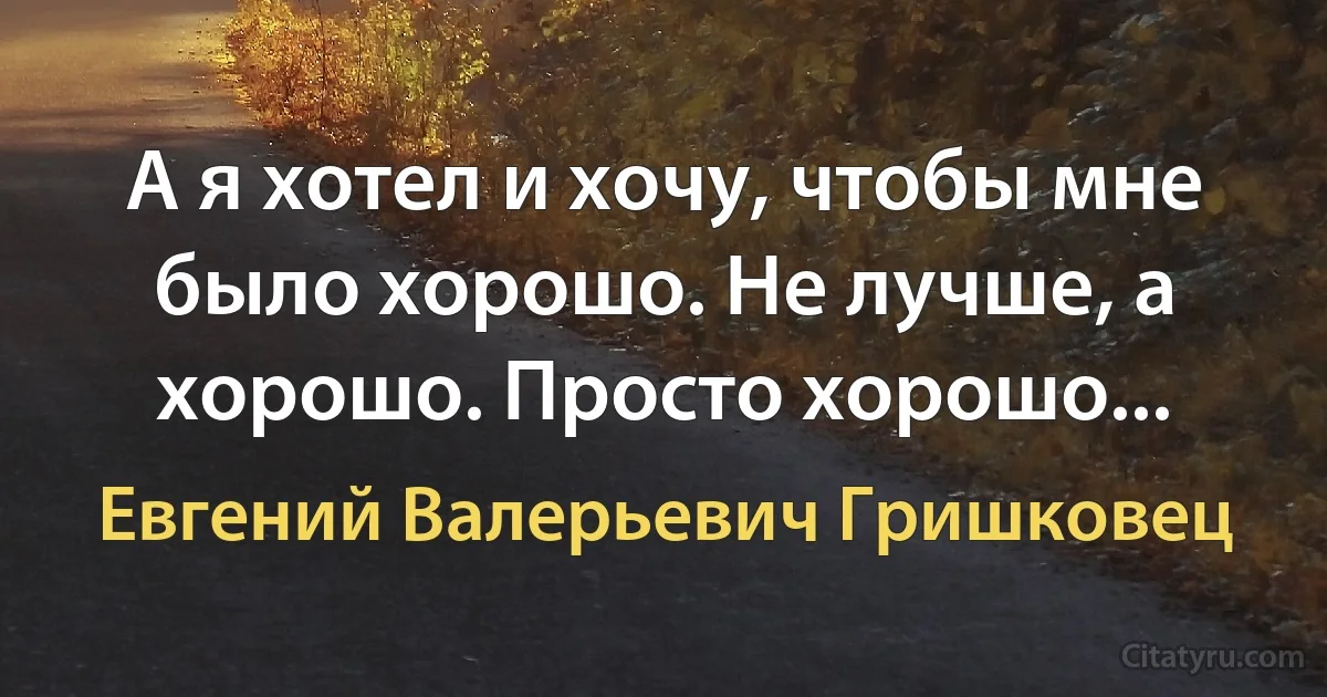 А я хотел и хочу, чтобы мне было хорошо. Не лучше, а хорошо. Просто хорошо... (Евгений Валерьевич Гришковец)