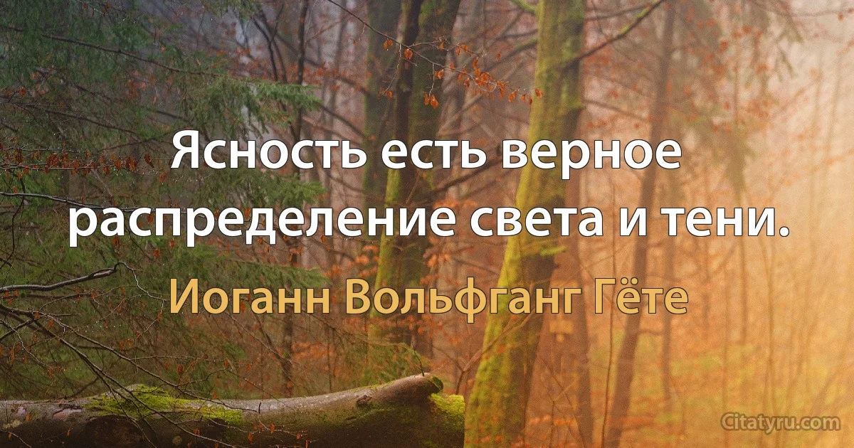 Ясность есть верное распределение света и тени. (Иоганн Вольфганг Гёте)