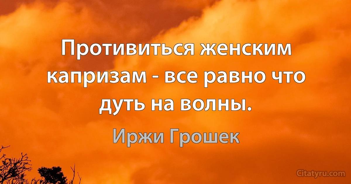 Противиться женским капризам - все равно что дуть на волны. (Иржи Грошек)