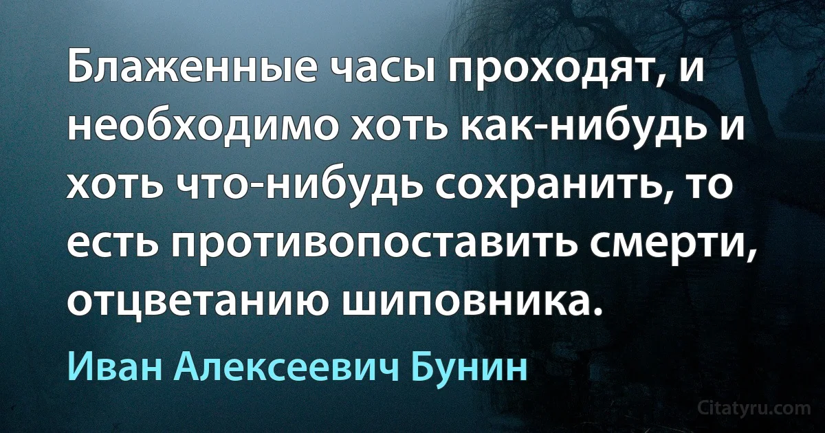 Блаженные часы проходят, и необходимо хоть как-нибудь и хоть что-нибудь сохранить, то есть противопоставить смерти, отцветанию шиповника. (Иван Алексеевич Бунин)