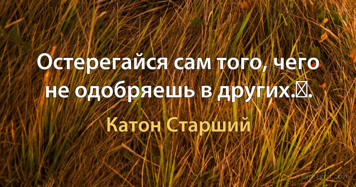 Остерегайся сам того, чего не одобряешь в других.​. (Катон Старший)