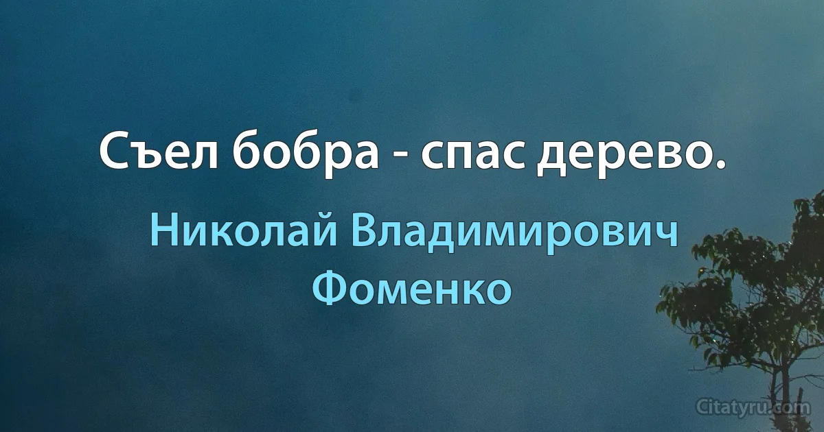 Съел бобра - спас дерево. (Николай Владимирович Фоменко)