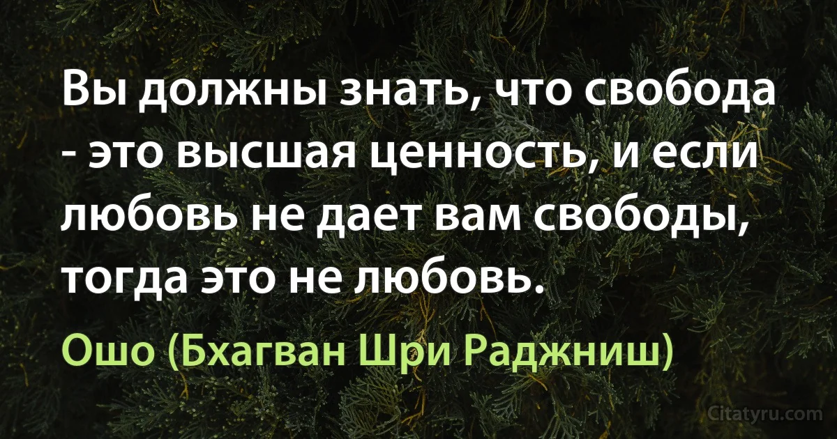 Вы должны знать, что свобода - это высшая ценность, и если любовь не дает вам свободы, тогда это не любовь. (Ошо (Бхагван Шри Раджниш))