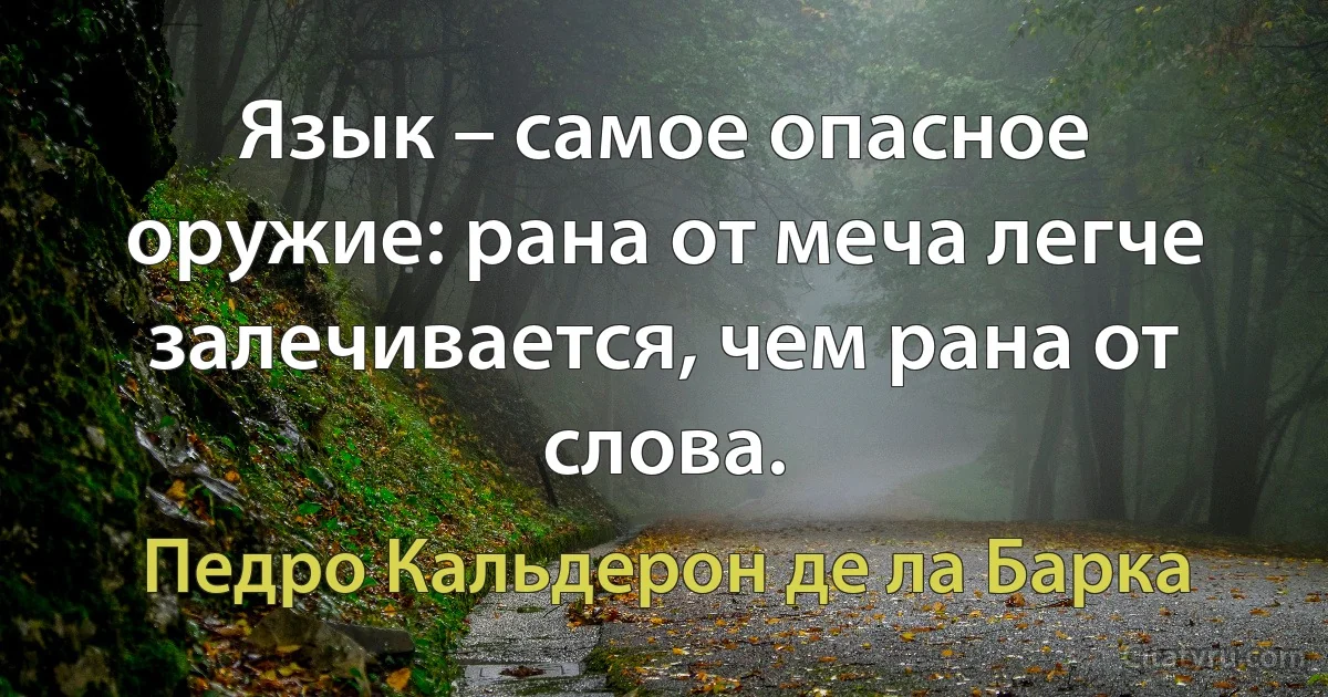 Язык – самое опасное оружие: рана от меча легче залечивается, чем рана от слова. (Педро Кальдерон де ла Барка)