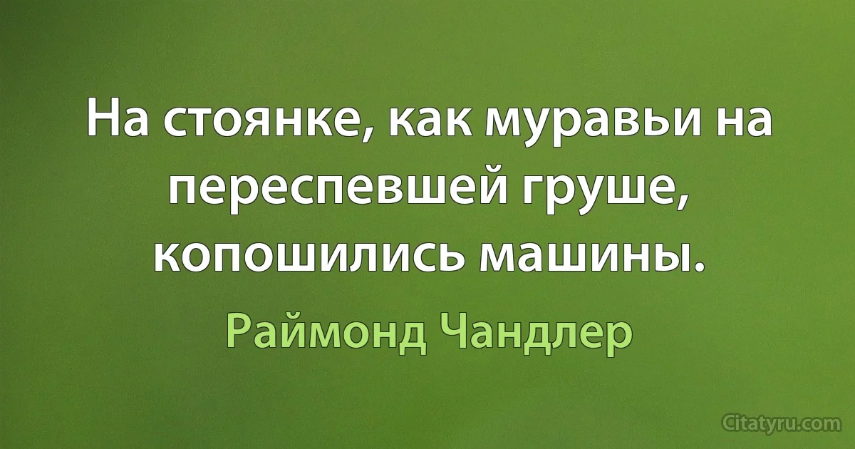 На стоянке, как муравьи на переспевшей груше, копошились машины. (Раймонд Чандлер)