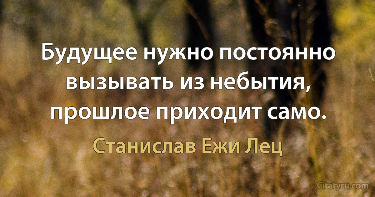 Будущее нужно постоянно вызывать из небытия, прошлое приходит само. (Станислав Ежи Лец)