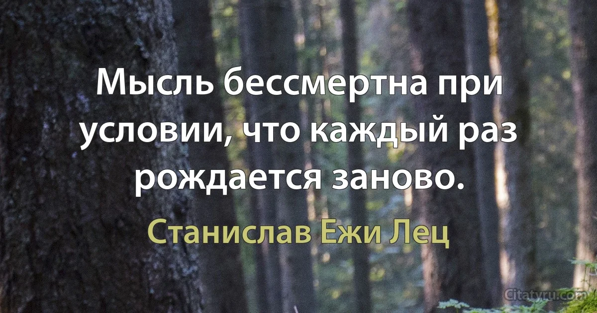 Мысль бессмертна при условии, что каждый раз рождается заново. (Станислав Ежи Лец)