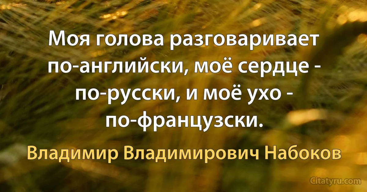 Моя голова разговаривает по-английски, моё сердце - по-русски, и моё ухо - по-французски. (Владимир Владимирович Набоков)