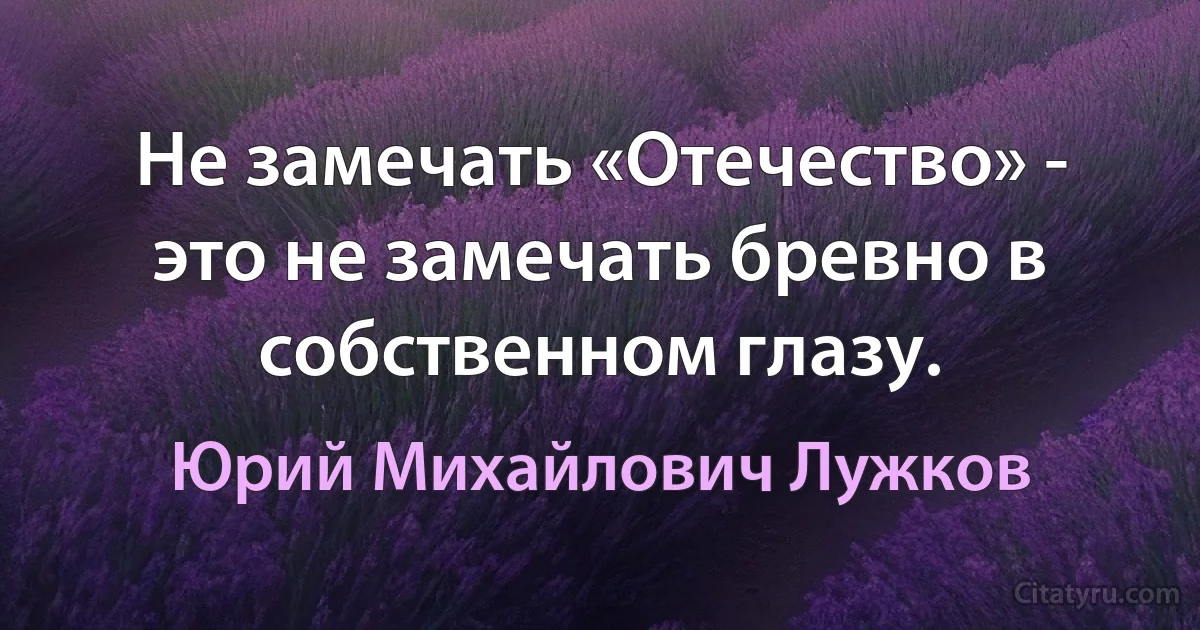 Не замечать «Отечество» - это не замечать бревно в собственном глазу. (Юрий Михайлович Лужков)