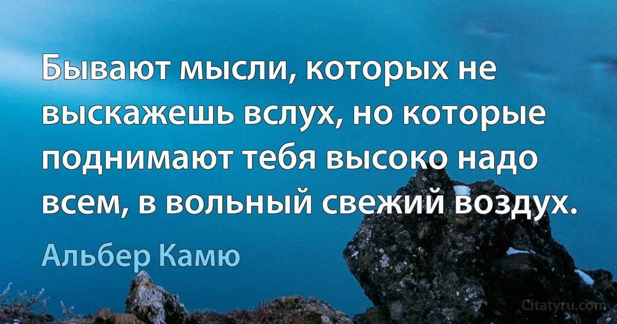 Бывают мысли, которых не выскажешь вслух, но которые поднимают тебя высоко надо всем, в вольный свежий воздух. (Альбер Камю)