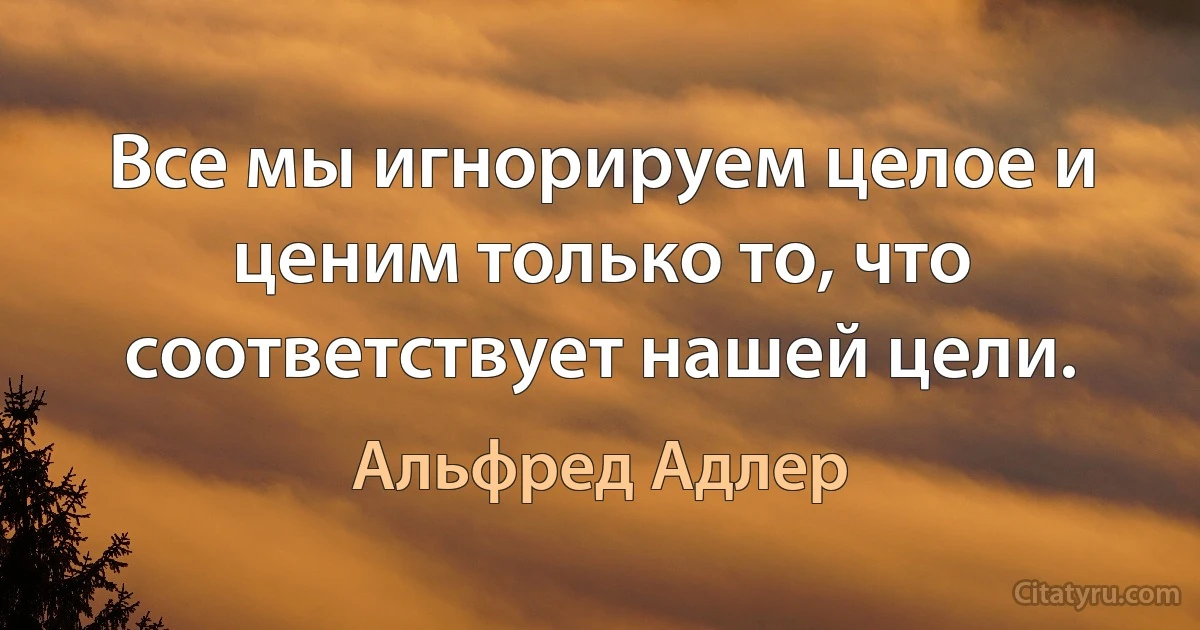 Все мы игнорируем целое и ценим только то, что соответствует нашей цели. (Альфред Адлер)