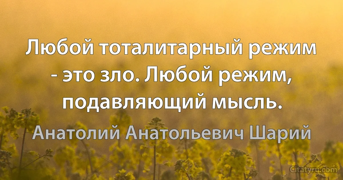 Любой тоталитарный режим - это зло. Любой режим, подавляющий мысль. (Анатолий Анатольевич Шарий)