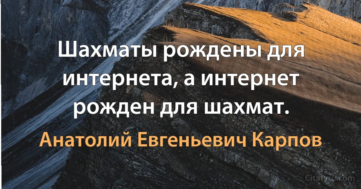 Шахматы рождены для интернета, а интернет рожден для шахмат. (Анатолий Евгеньевич Карпов)