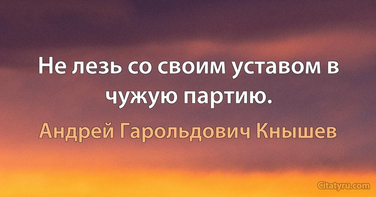 Не лезь со своим уставом в чужую партию. (Андрей Гарольдович Кнышев)