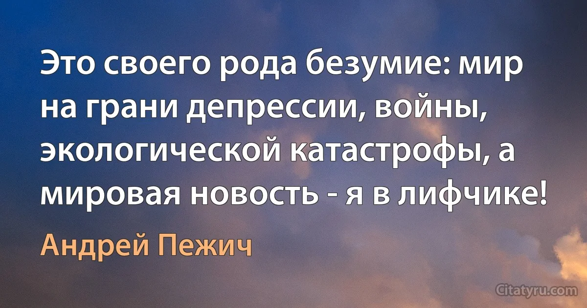 Это своего рода безумие: мир на грани депресcии, войны, экологической катастрофы, а мировая новость - я в лифчике! (Андрей Пежич)