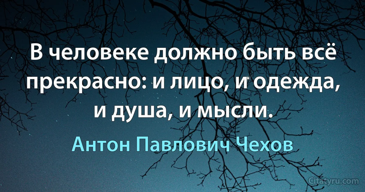 В человеке должно быть всё прекрасно: и лицо, и одежда, и душа, и мысли. (Антон Павлович Чехов)