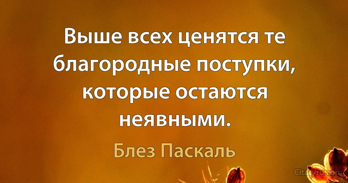 Выше всех ценятся те благородные поступки, которые остаются неявными. (Блез Паскаль)