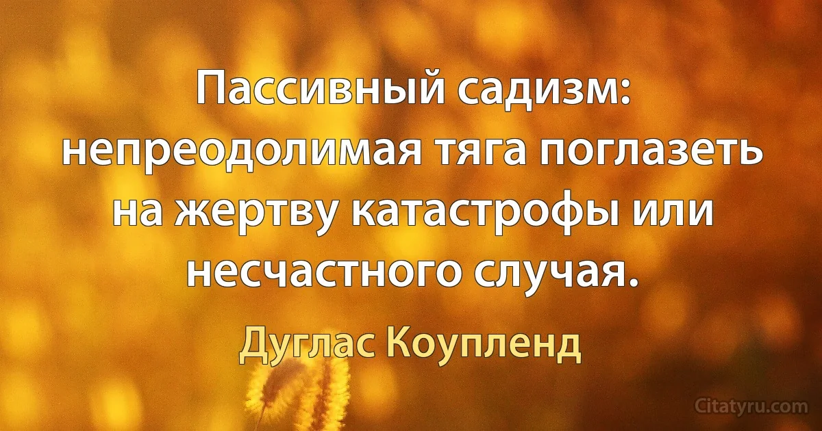 Пассивный садизм: непреодолимая тяга поглазеть на жертву катастрофы или несчастного случая. (Дуглас Коупленд)