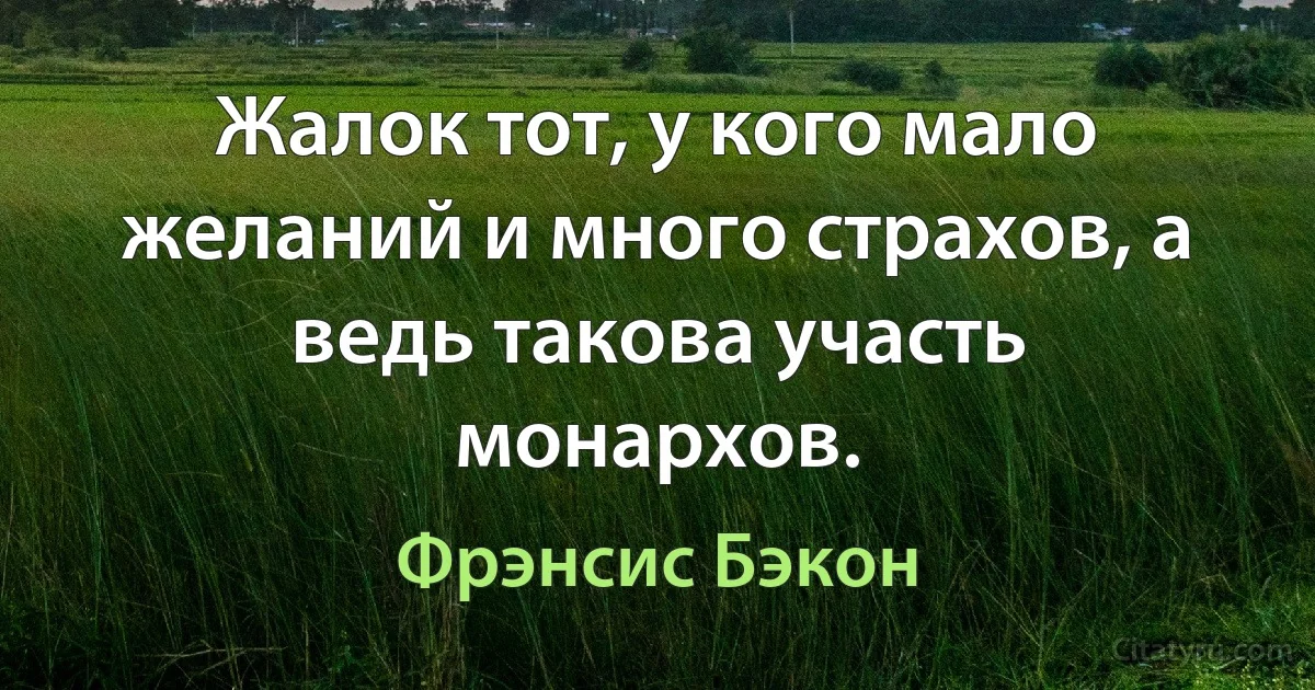 Жалок тот, у кого мало желаний и много страхов, а ведь такова участь монархов. (Фрэнсис Бэкон)