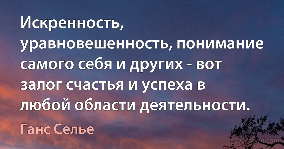 Искренность, уравновешенность, понимание самого себя и других - вот залог счастья и успеха в любой области деятельности. (Ганс Селье)