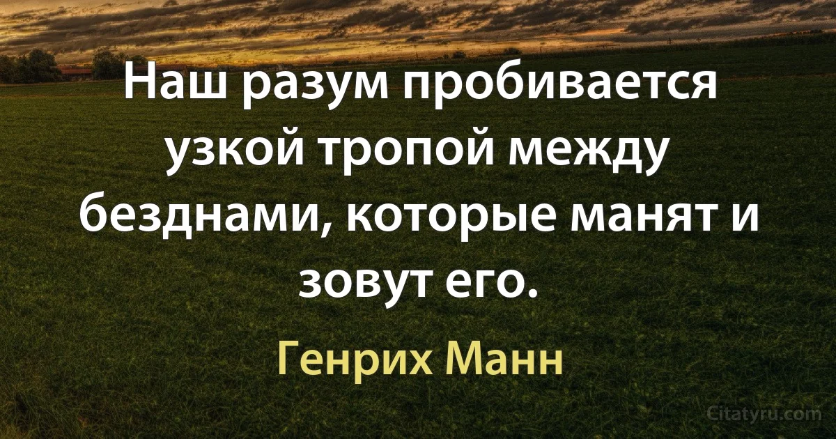 Наш разум пробивается узкой тропой между безднами, которые манят и зовут его. (Генрих Манн)