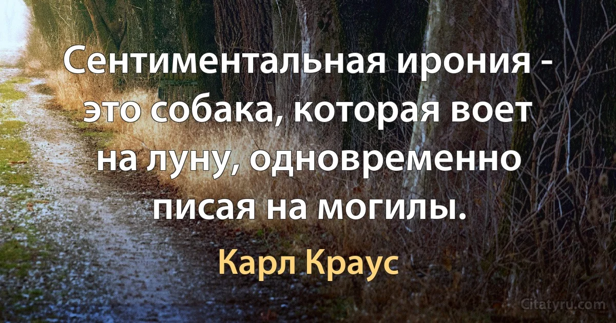 Сентиментальная ирония - это собака, которая воет на луну, одновременно писая на могилы. (Карл Краус)