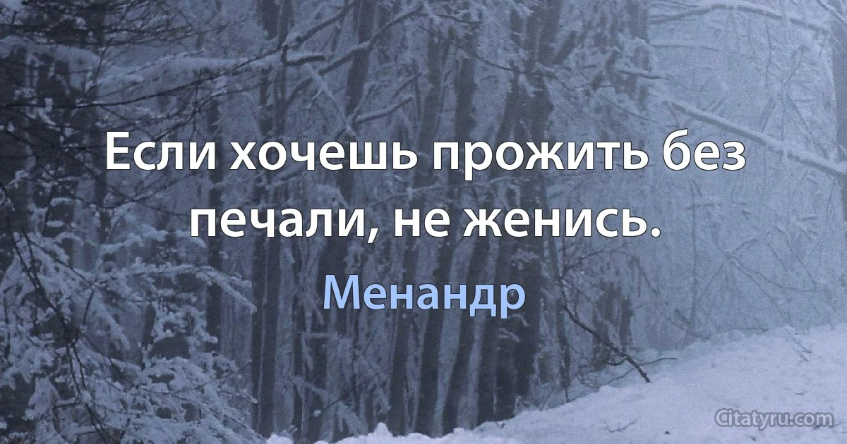 Если хочешь прожить без печали, не женись. (Менандр)