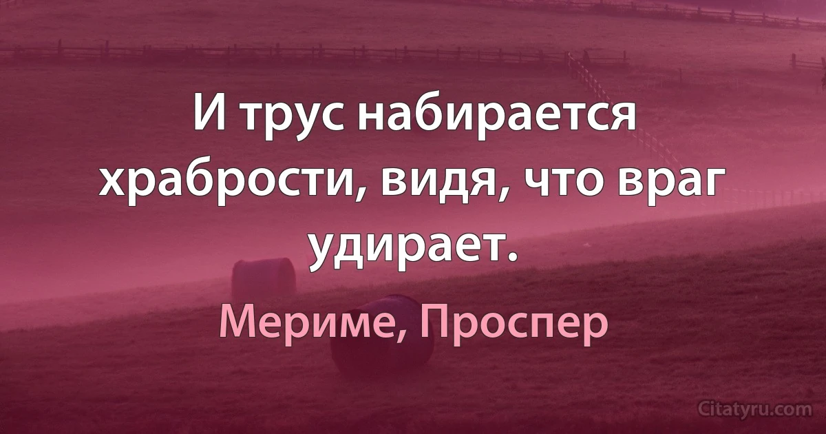 И трус набирается храбрости, видя, что враг удирает. (Мериме, Проспер)