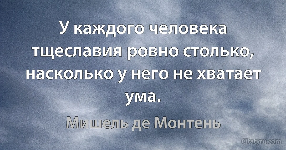 У каждого человека тщеславия ровно столько, насколько у него не хватает ума. (Мишель де Монтень)