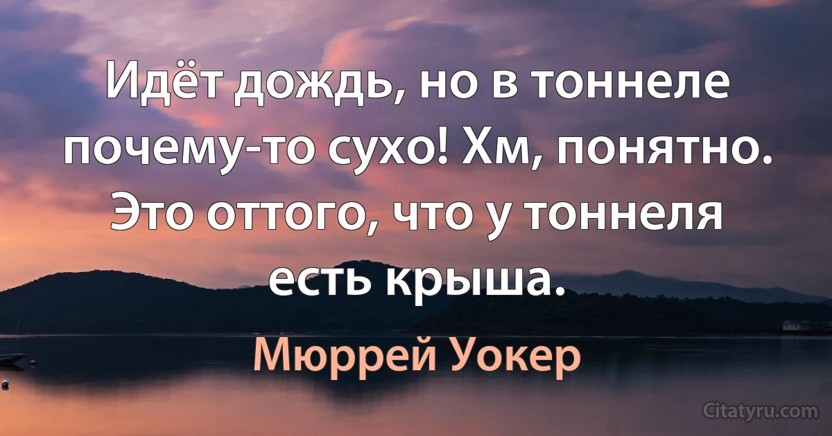 Идёт дождь, но в тоннеле почему-то сухо! Хм, понятно. Это оттого, что у тоннеля есть крыша. (Мюррей Уокер)